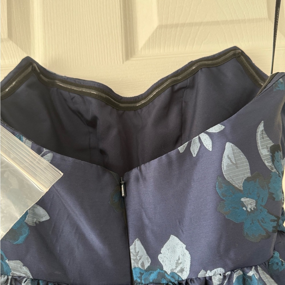 Dessy Collection ; Women's Navy Rose Damask Strapless Cat-Eye Bodice Maxi Dress - Picture 14 of 16